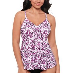 Swim Solutions Women's Tiletale V-Neck Tankini Top - Magenta